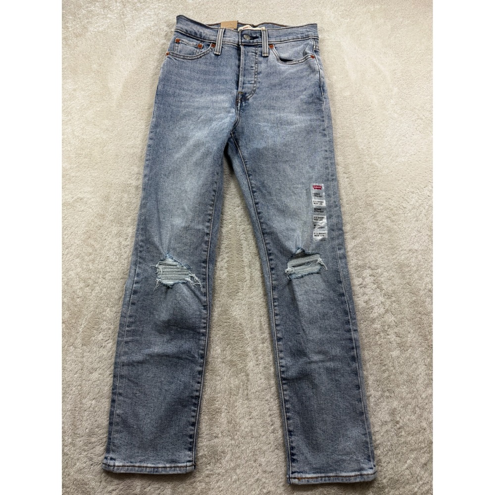 NWT Levi's Womens Wedgie Straight Distressed Blue Jeans 25x28 Meas: 26x27.5ā